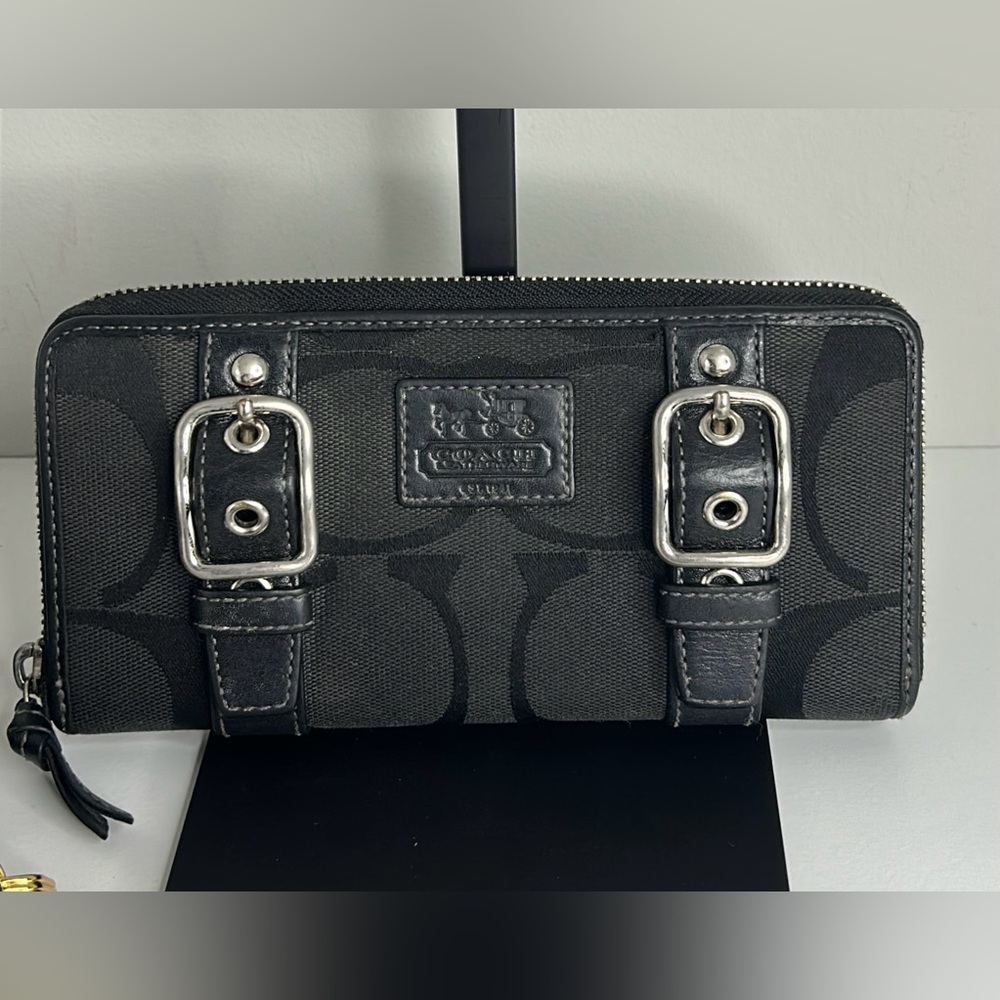 Coach Black and Silver Canvas Wallet